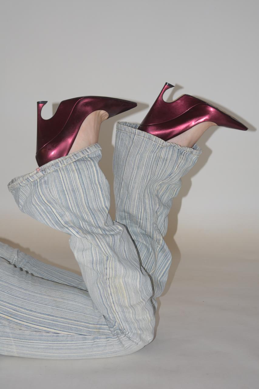 Dior metallic burgundy wedge pumps