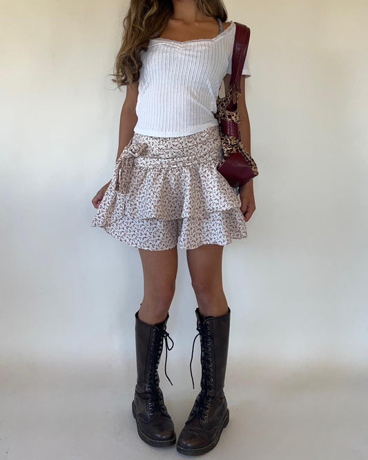 Floral ruffled mini skirt