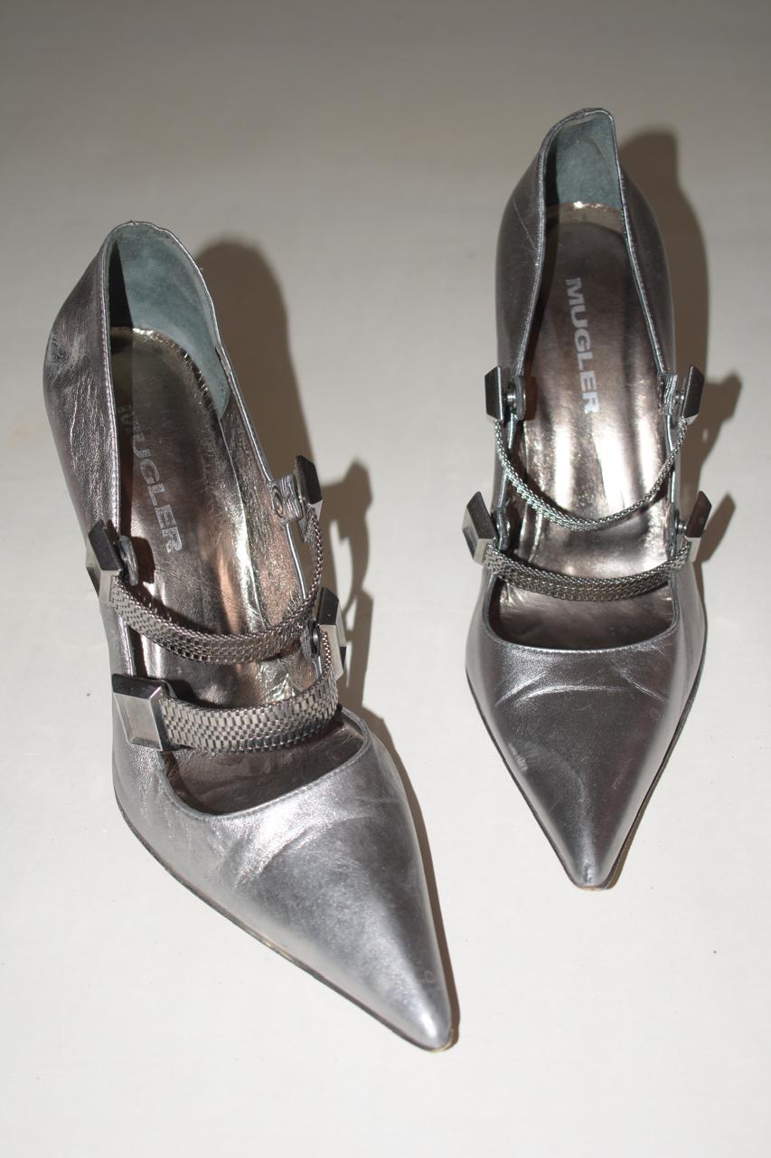 Mugler silver chrome pointed heels