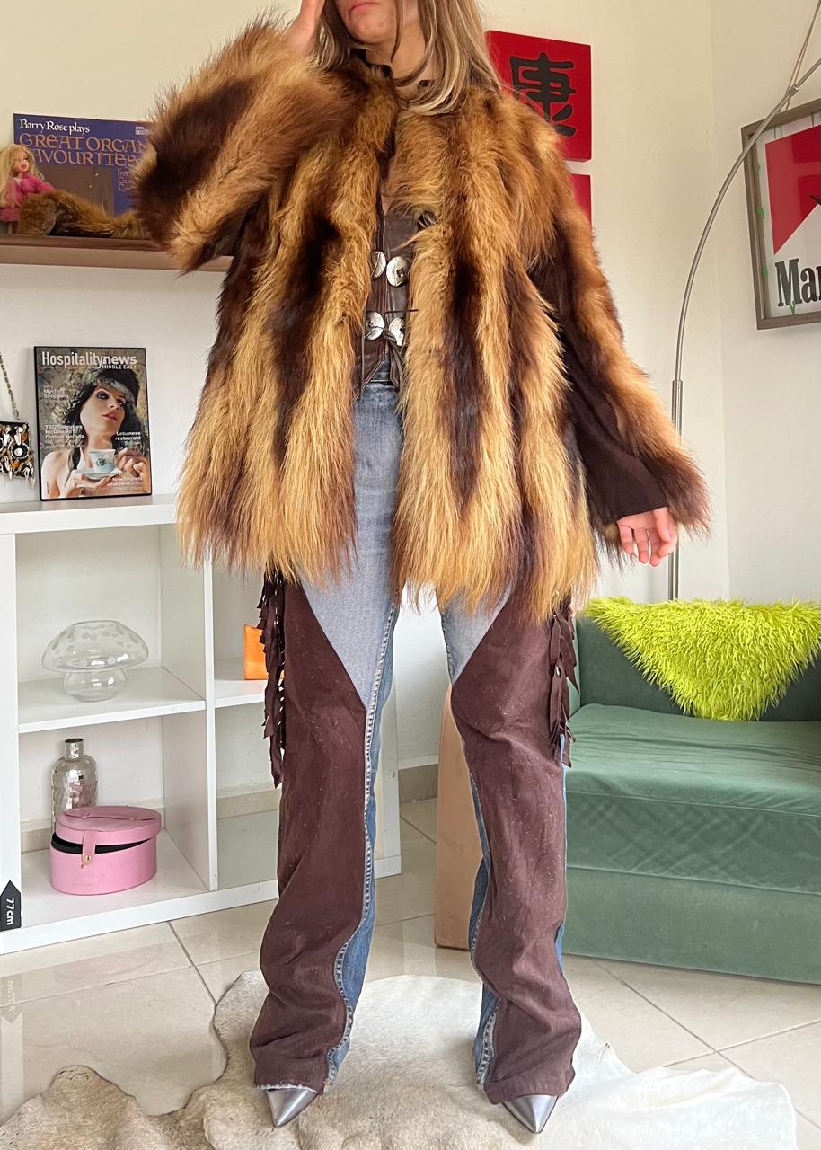 Real fur mini multicolor coat