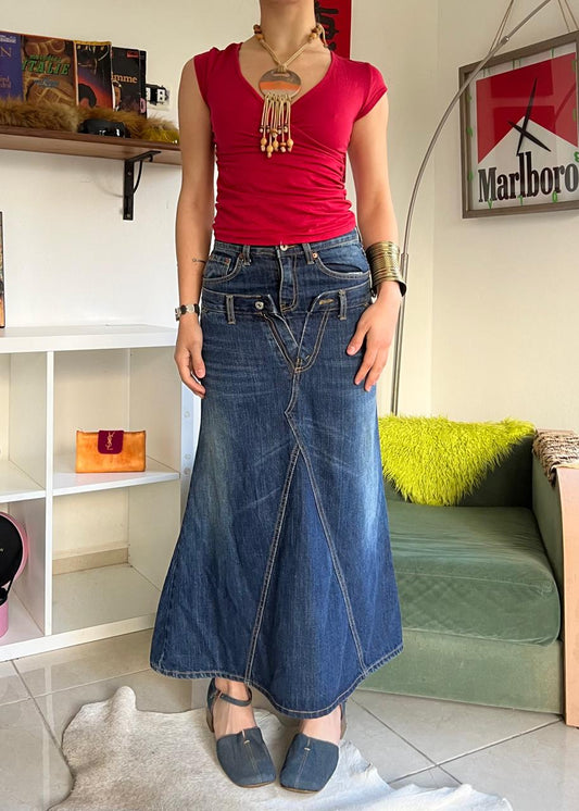 Y2k denim high waist maxi skirt