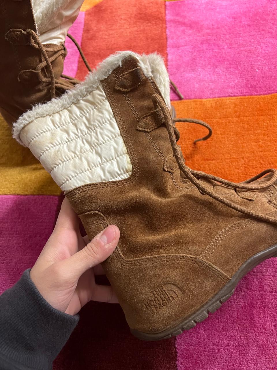 The North Face suede camel brown fur boots