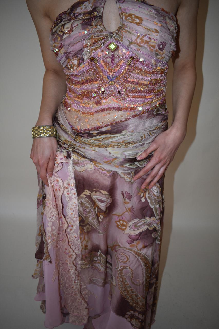 Vintage Cappuccini silk beaded halter gown dress