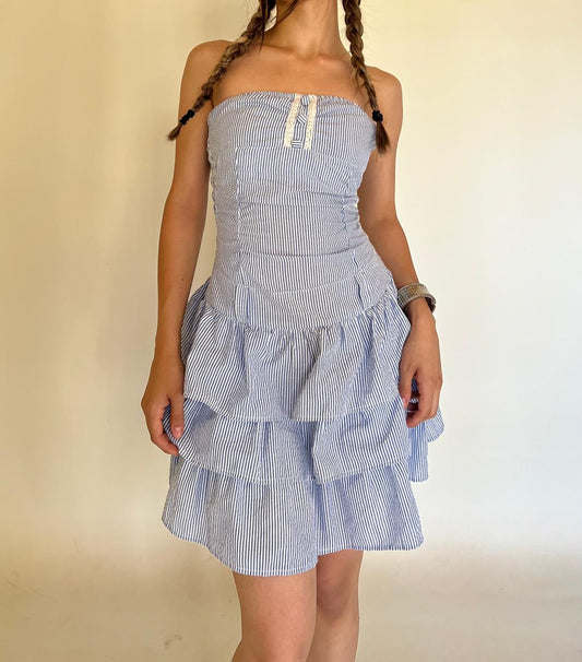 Linen sleeveless ruffled mini dress