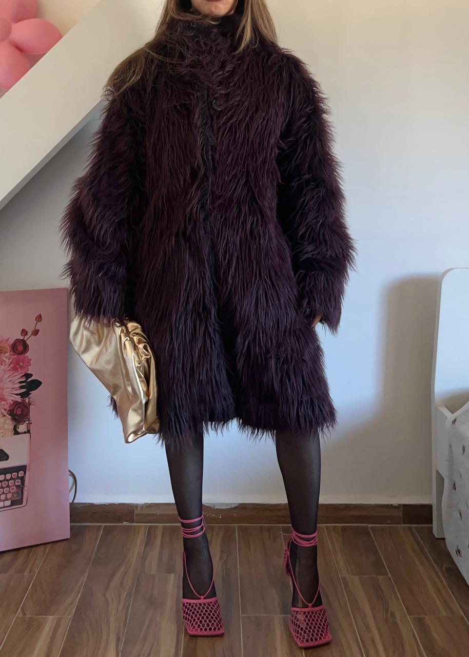 Faux dark purple fur coat