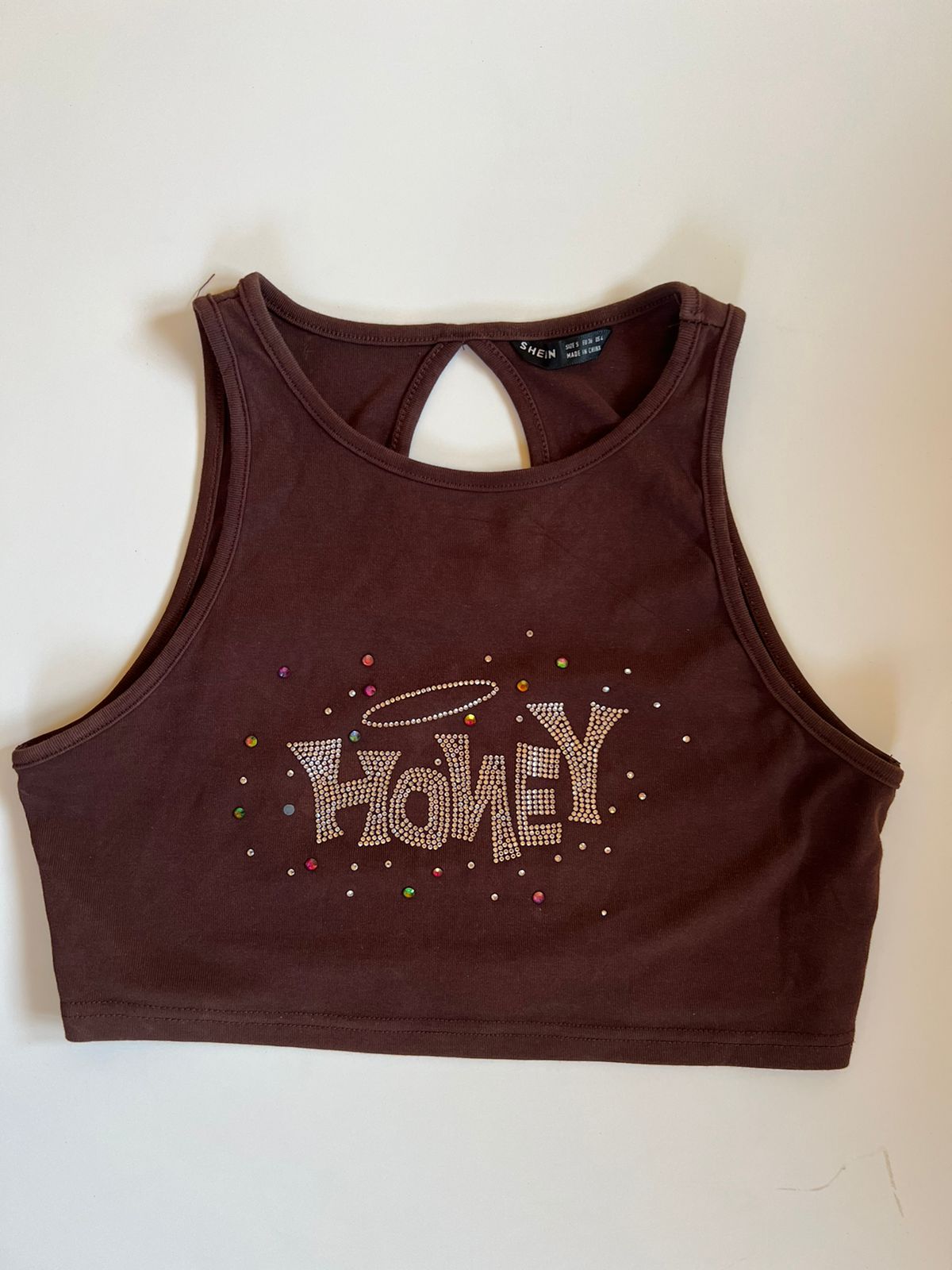 Honey rhinestones brown cropped top