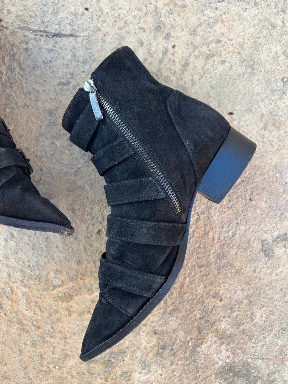 Cesare Paciotti suede buckle pointy ankle high boots