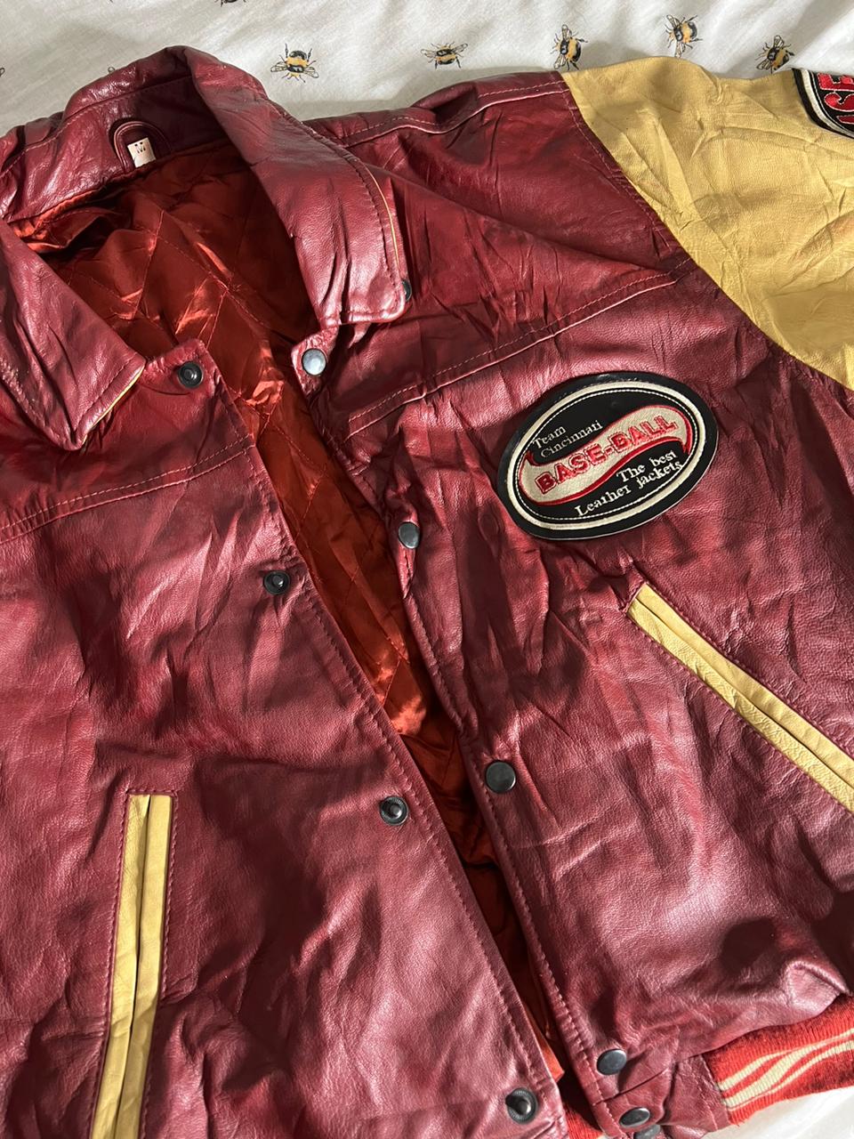 Baseball jersey leather bomber jacket
