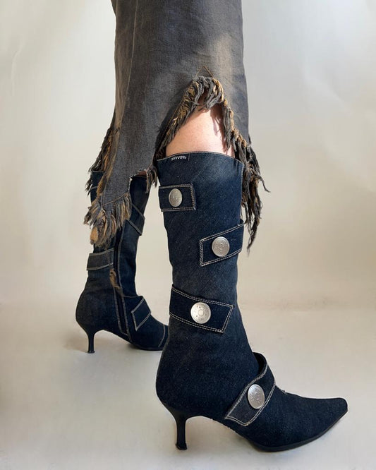 Denim y2k pointed heeled boots