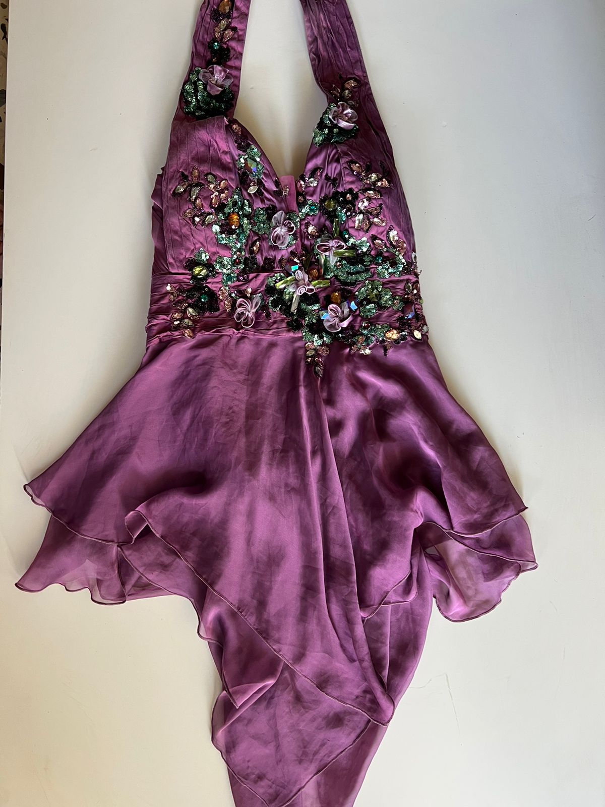 Sequin beaded halter unsymmetric top
