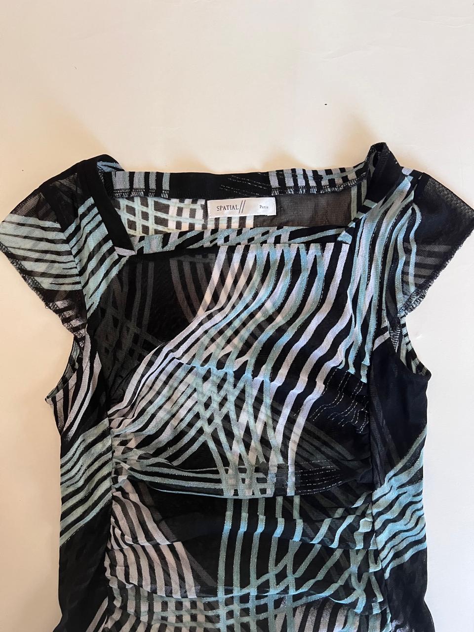 Mesh glittery ruched sides top