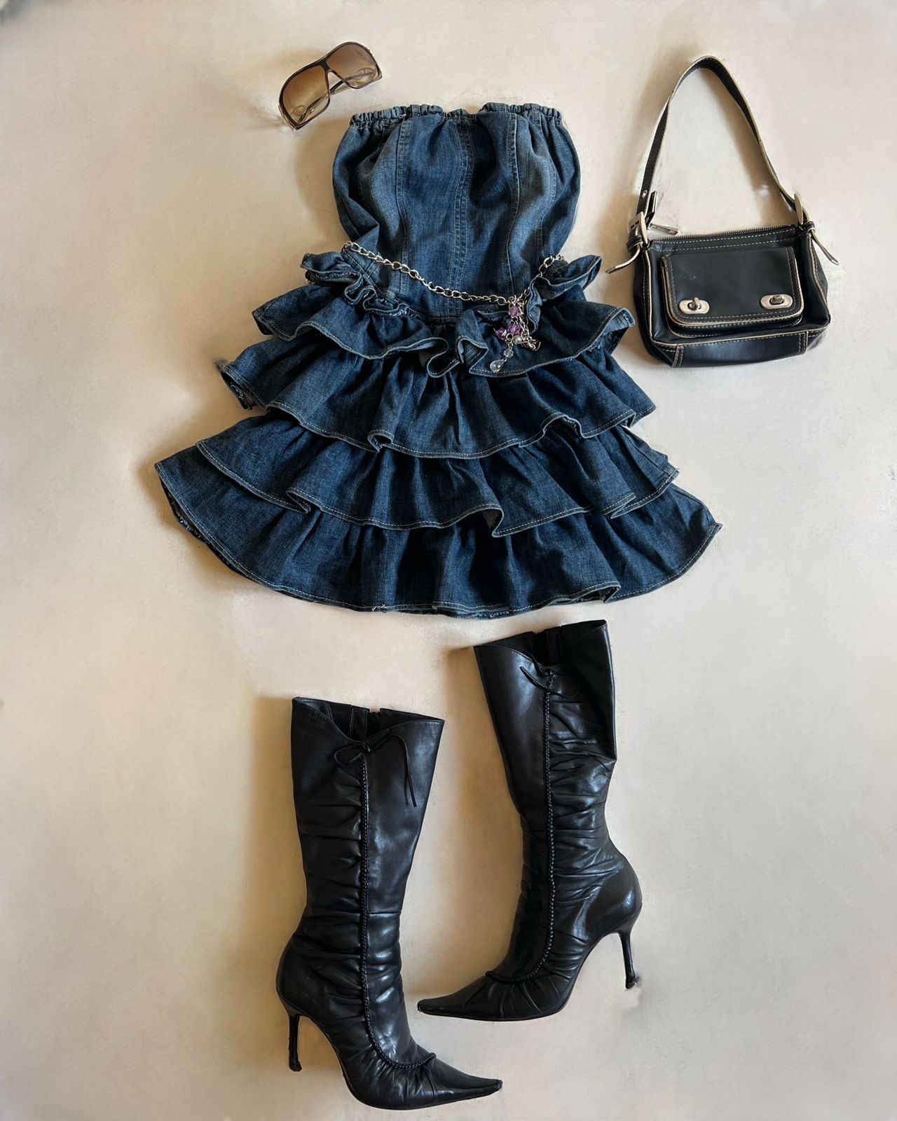 Denim ruffled no sleeve mini dress