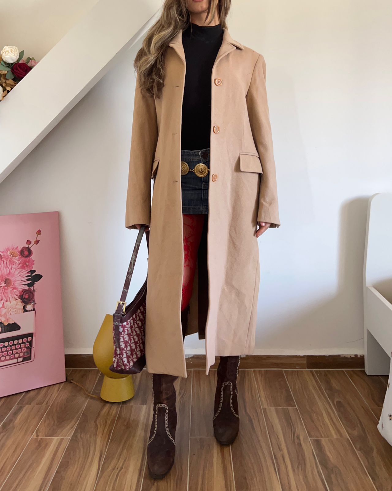Camel brown long wool coat