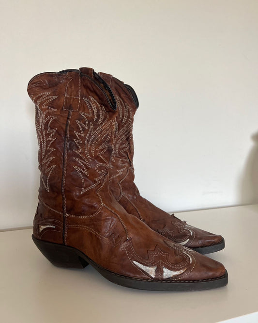 Cowboy leather snake pointy boots