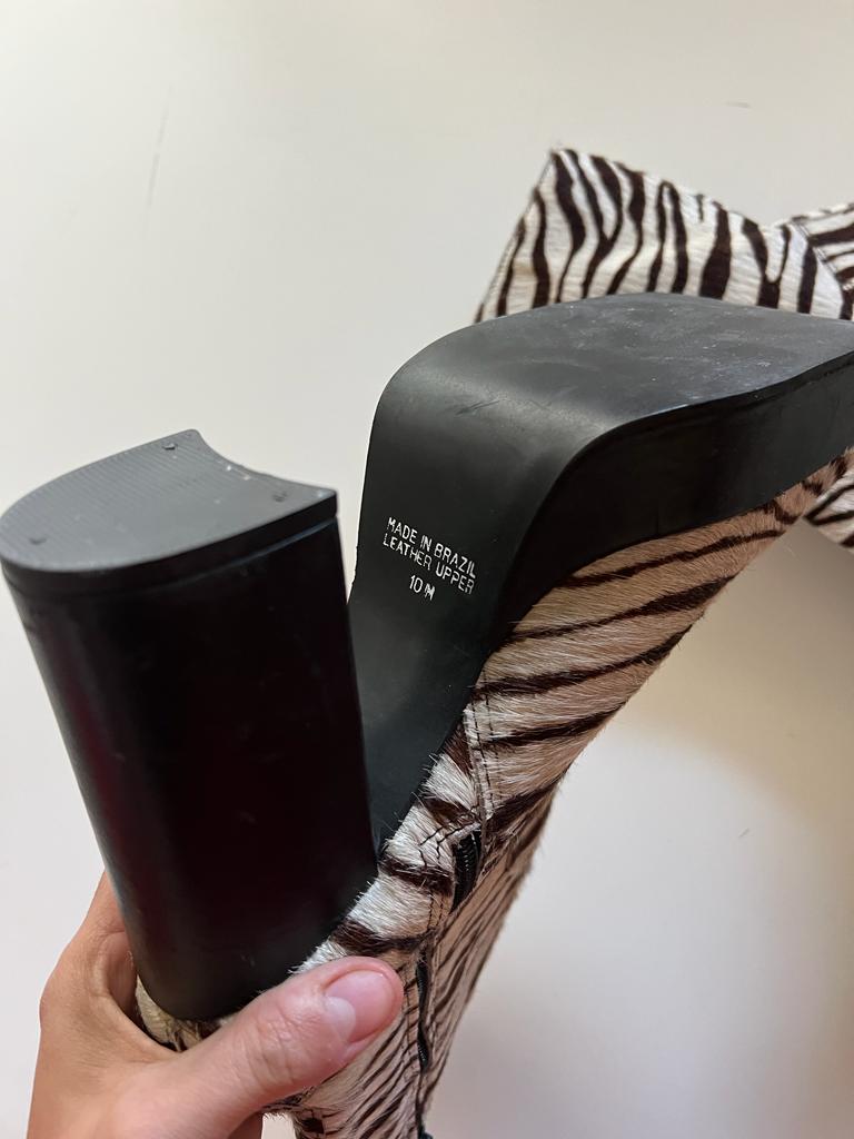 Zebra print fur chunky heeled ankle boots