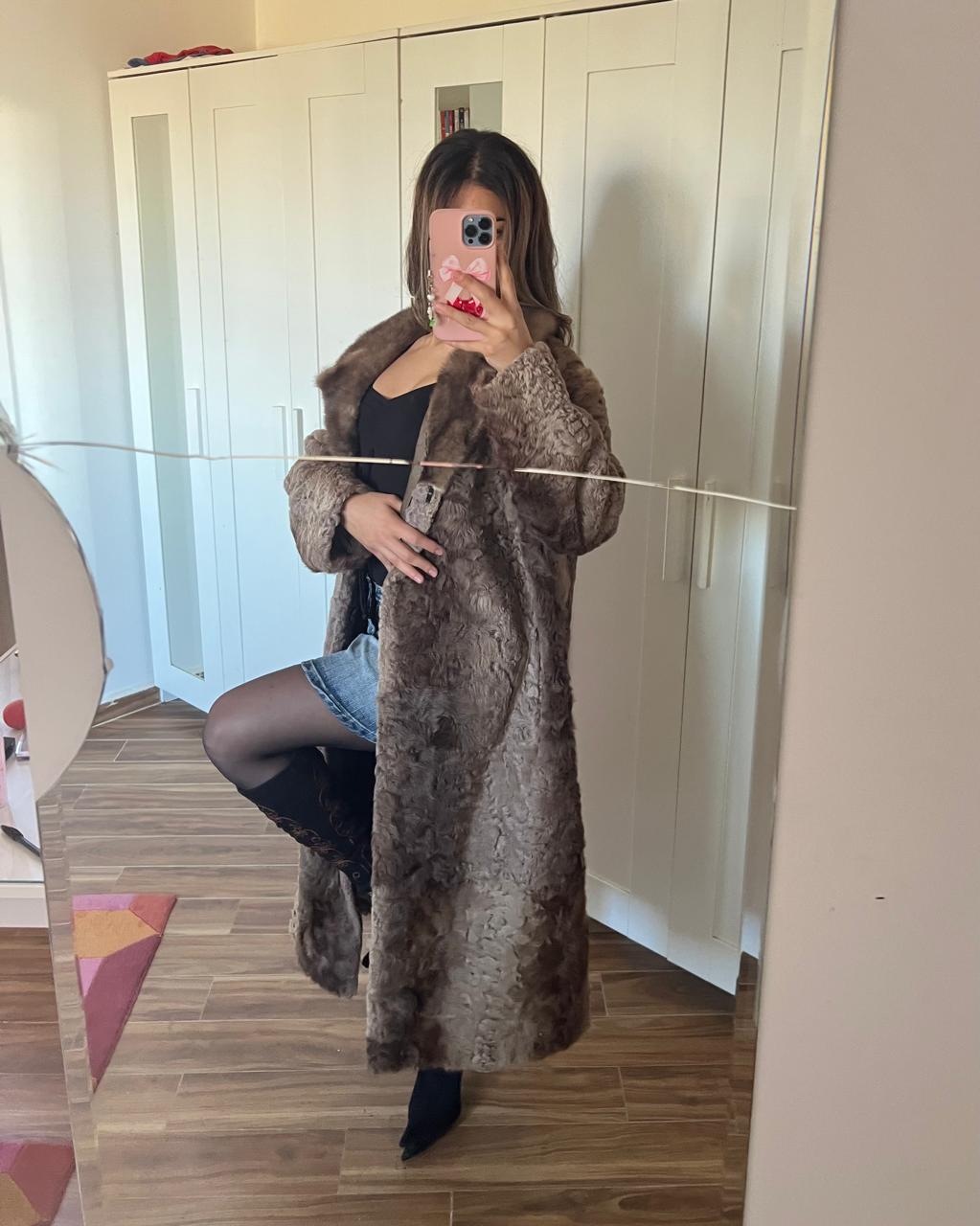 Karakul real long fur coat