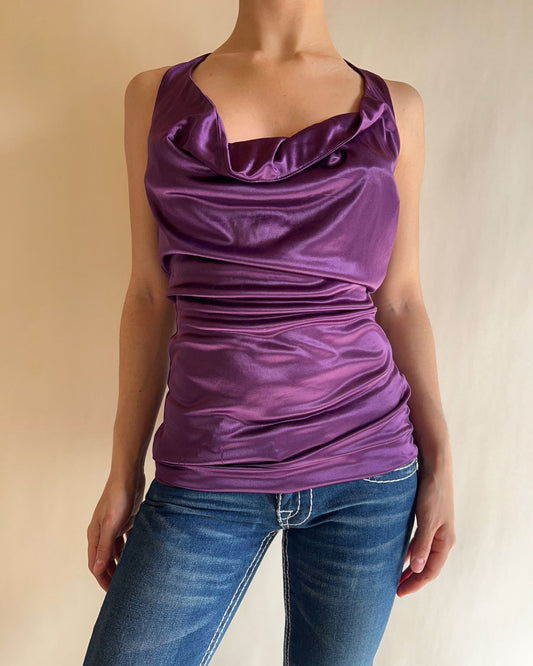 Purple satin like halter y2k top