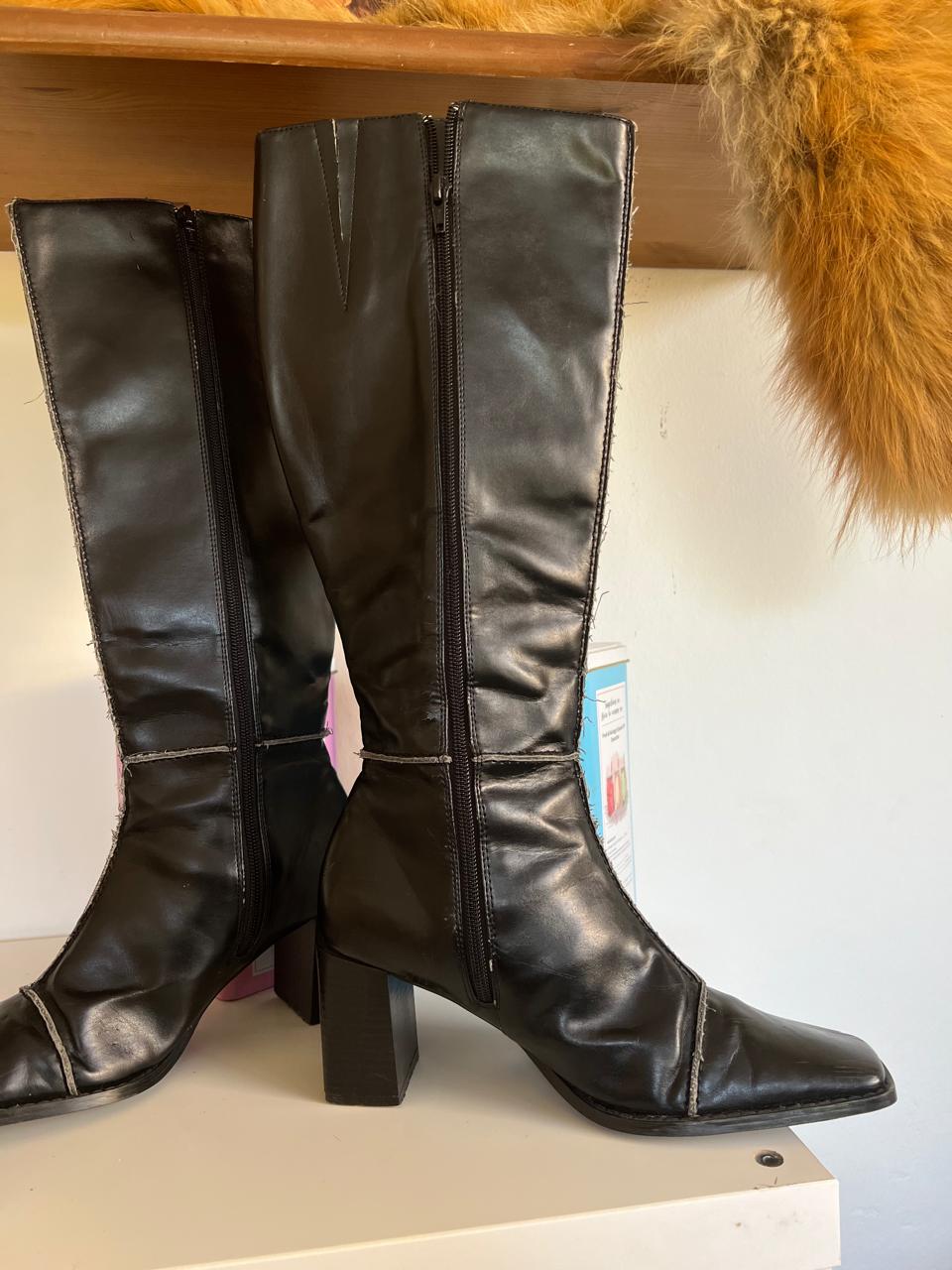 Black square toe heeled boots