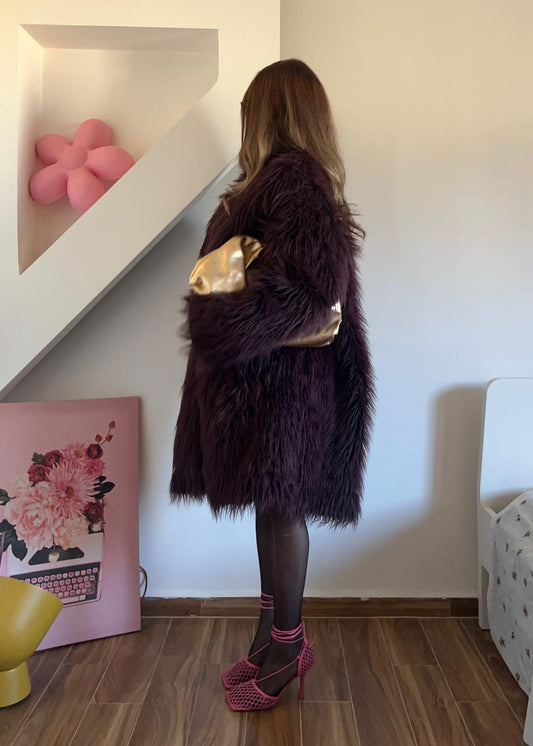 Faux dark purple fur coat