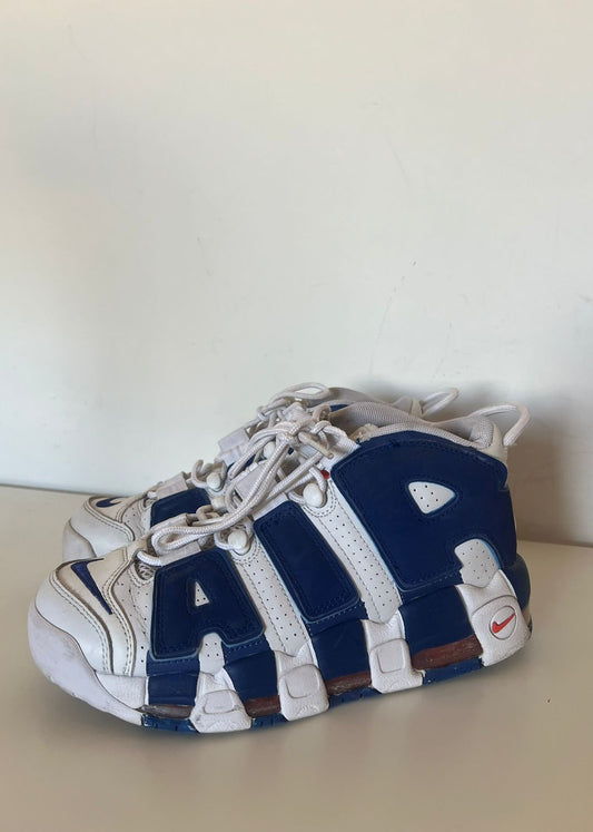 Nike air more uptempo white and blue shoes