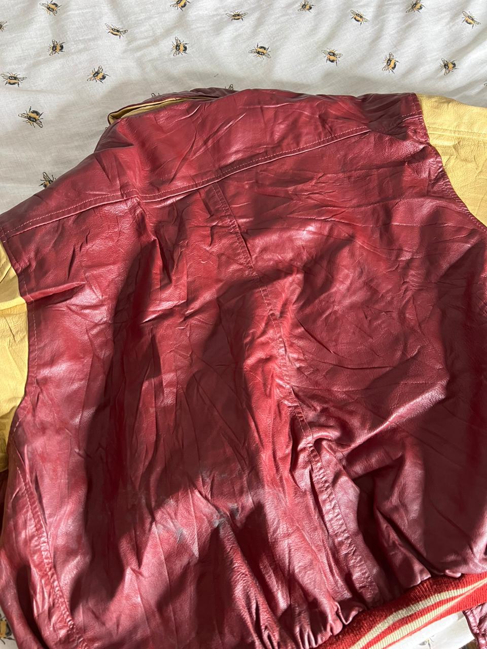 Baseball jersey leather bomber jacket