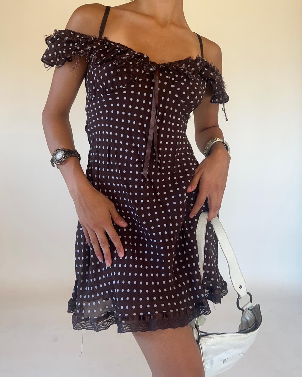 Polka dot off shoulder mini dress