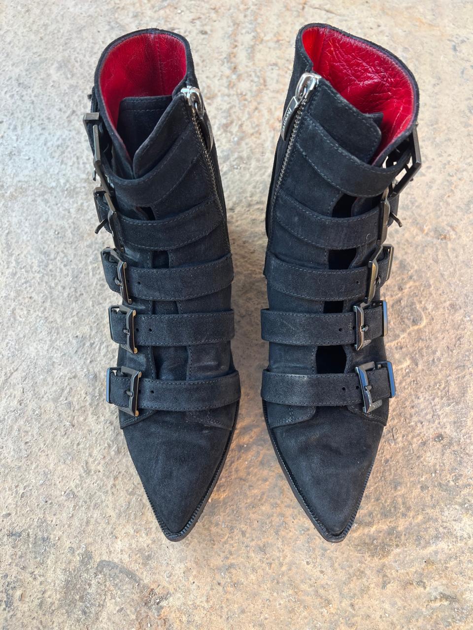 Cesare Paciotti suede buckle pointy ankle high boots