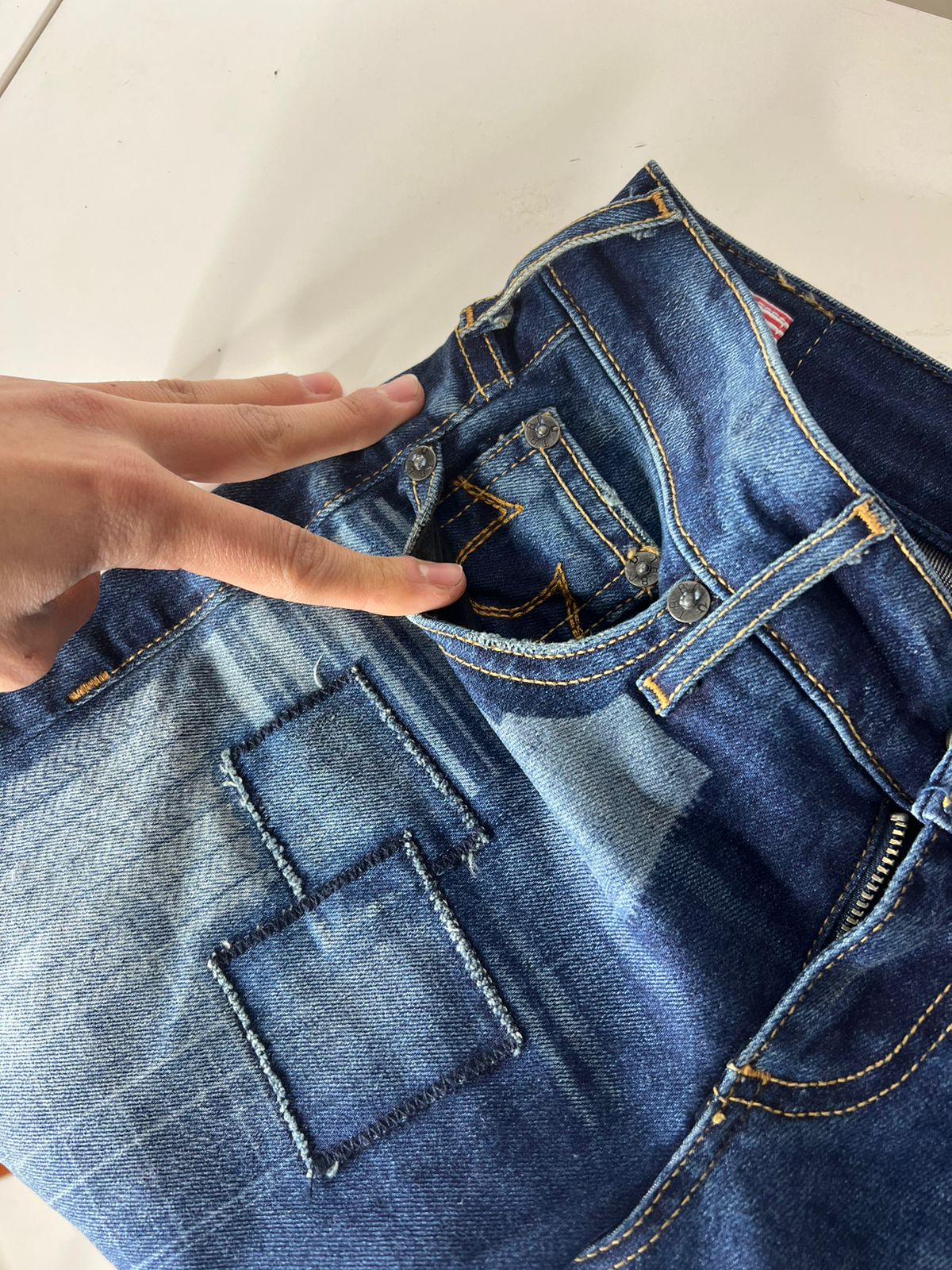 True Religion low waist cora straight patched jeans