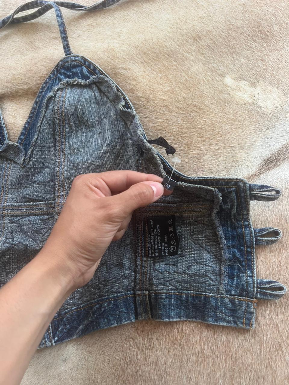 Y2k denim sequin halter backless top