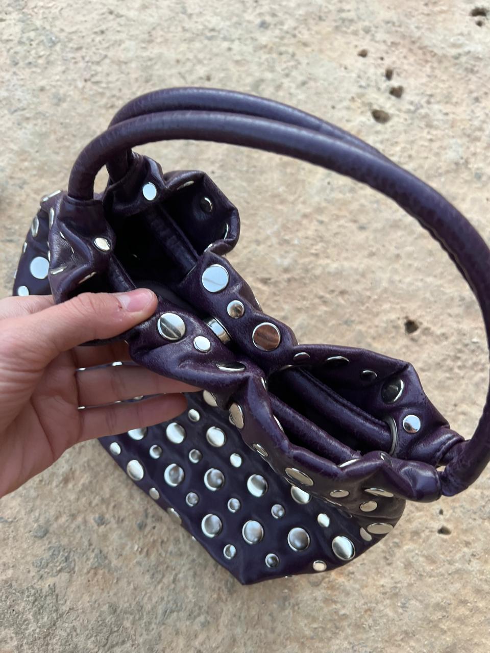 Y2k nine west purple studded leather bag