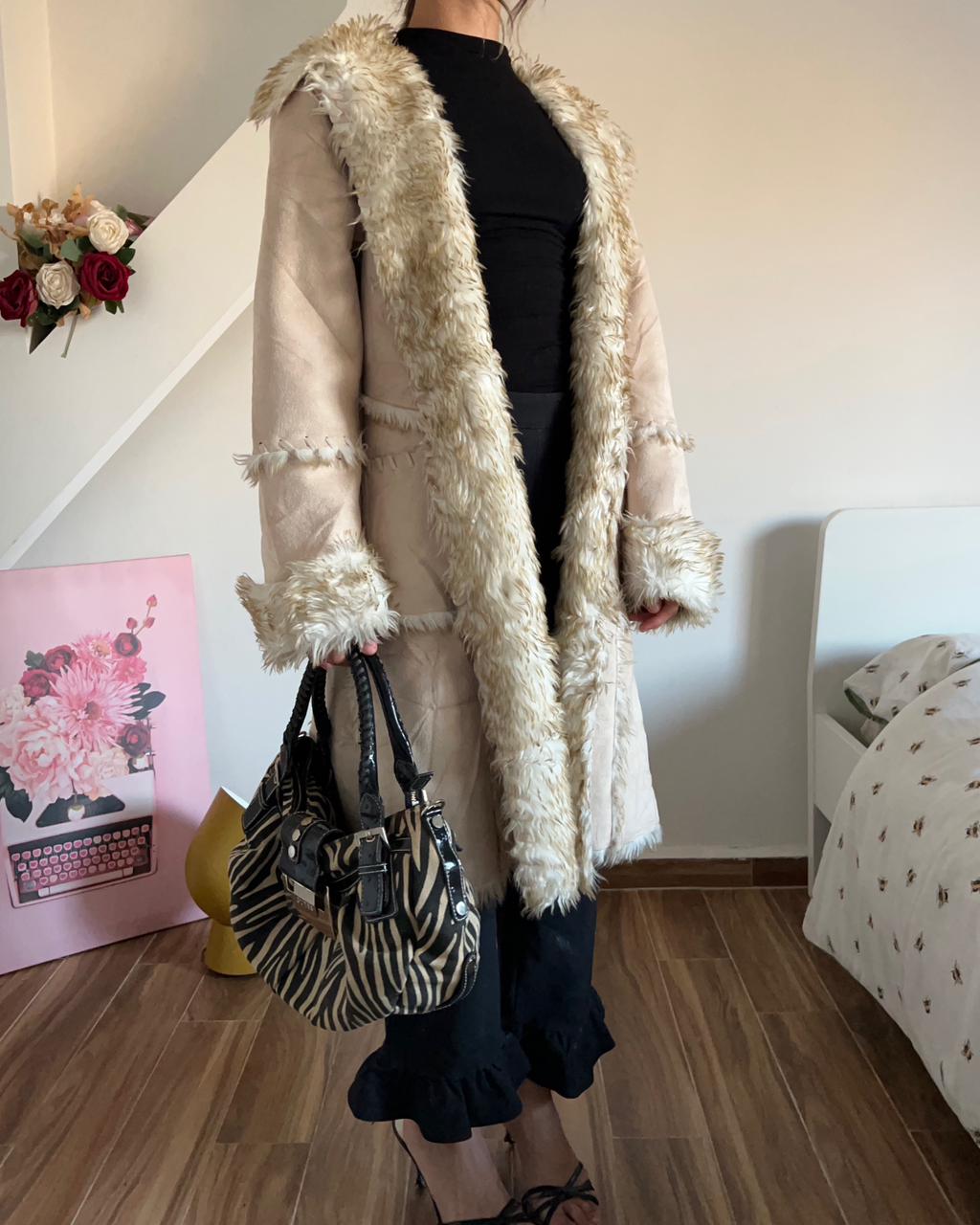 white afghan vintage suede fur coat