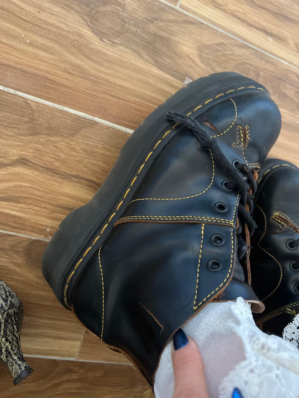 Dr Martens black leather platform shoes