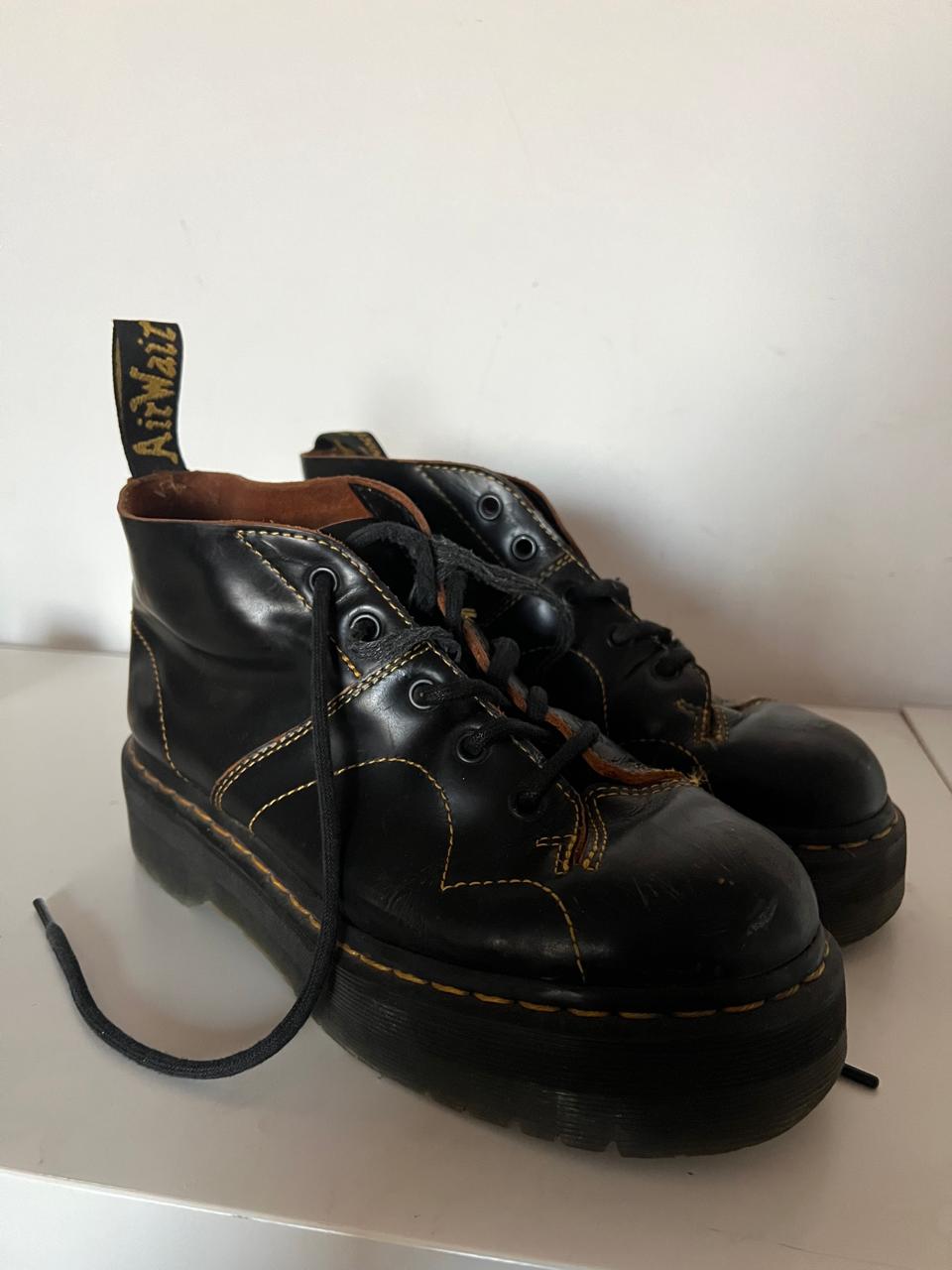 Dr Martens black leather platform shoes