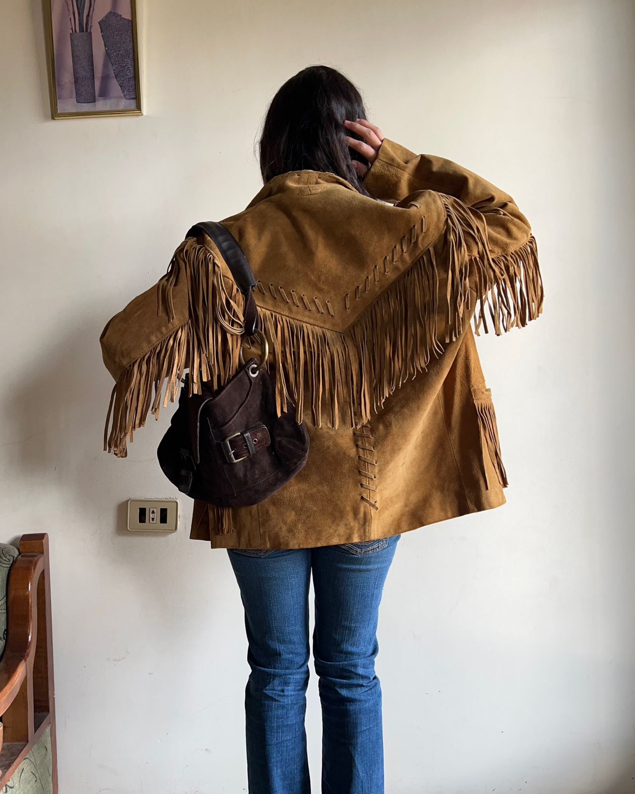 Vintage western genuine suede fringed jacket