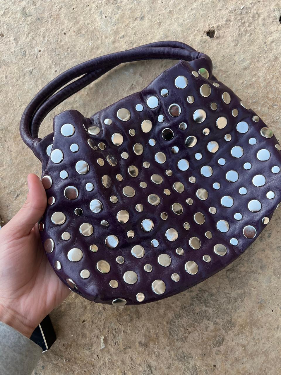 Y2k nine west purple studded leather bag